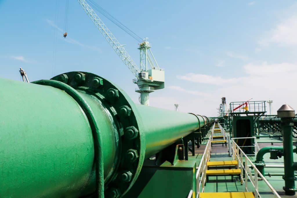 Pipes and flanges on ship deck