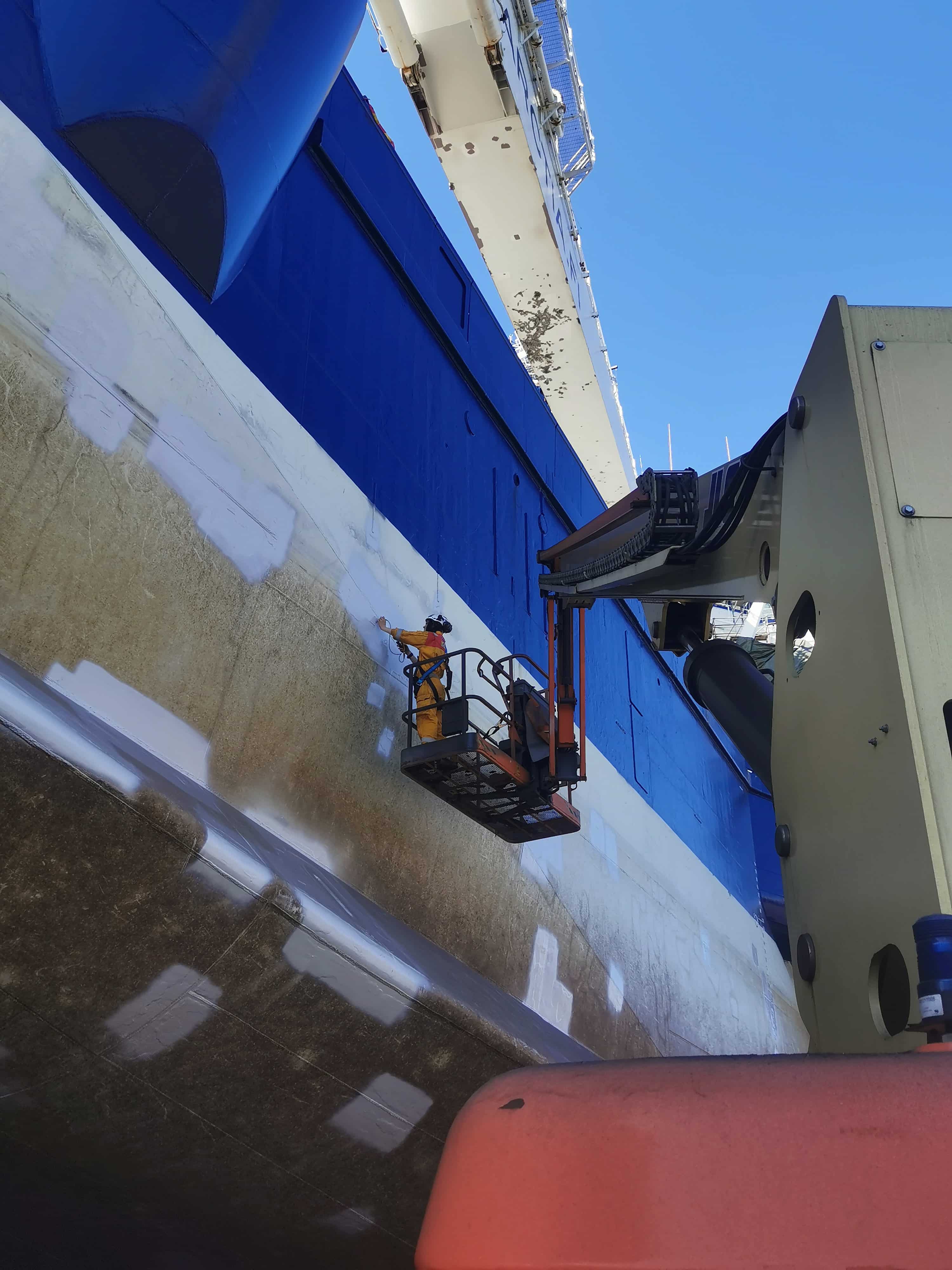 Both the underwater hull and topside of the icebreaker were repainted