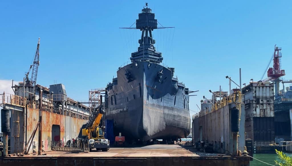 The USS Texas in drydock