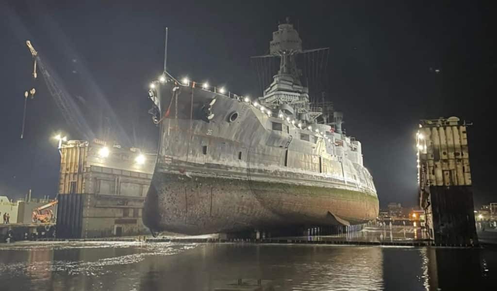 The USS Texas in drydock