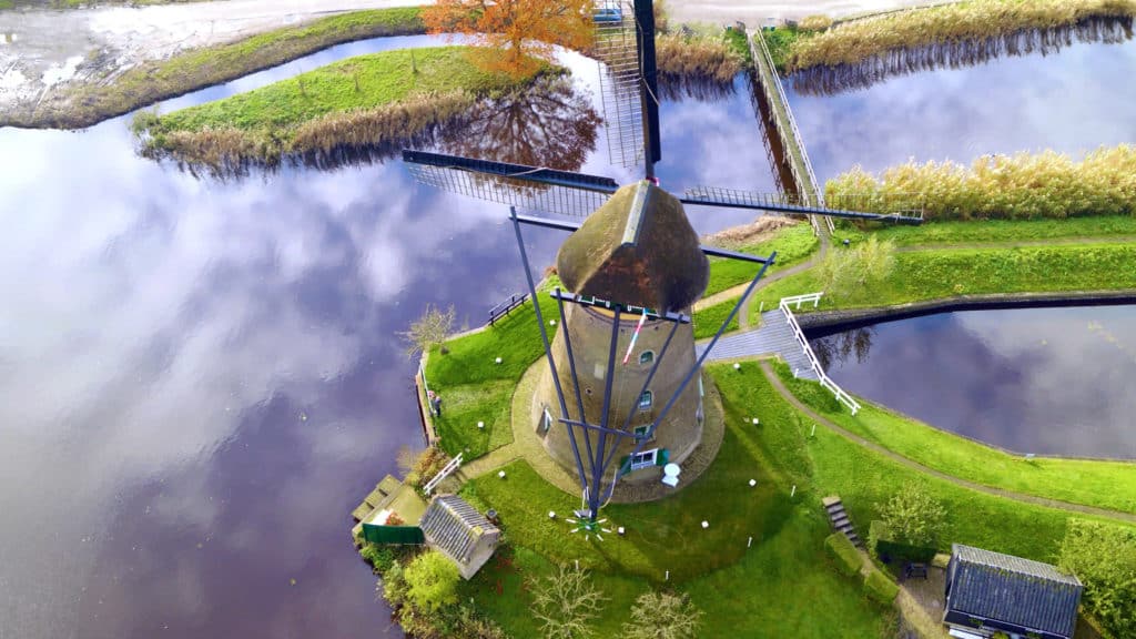 The iconic 18th century windmills at Kinderdijk in the Netherlands 