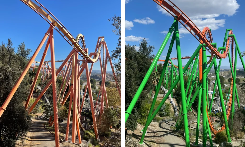 Amusement part restoration before and after