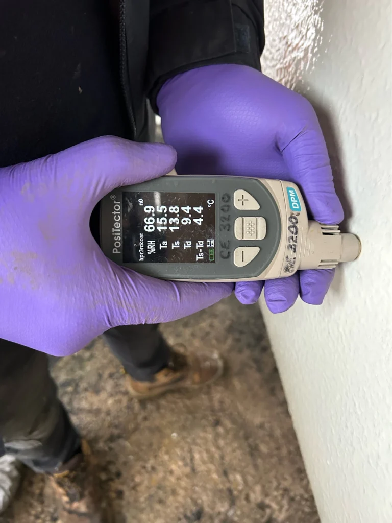 Dry film thickness readings being taken on the pressure vessel