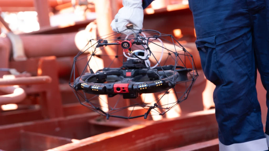 The Elios 3 maritime inspection drone is portable and light, meaning it can be easily transported